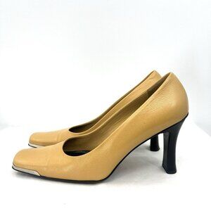 Vintage Escada Camel Leather Square Toe Pumps Size 39 US 9